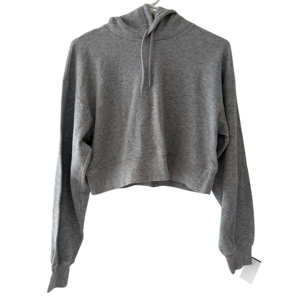 Aritzia Sunday Best Gray Cropped Baby Waffle Relaxed Hoodie Women’s Sz Small LN